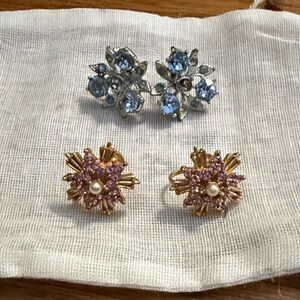 Vintage Elegant Blue /Silver and Pink Floral Earrings Sets - 2 sets included